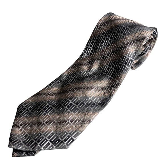 campia moda Other - Campia Moda Mens Silk Tie Extra Long Geometric Grid Grey Taupe Bronze Hand Made